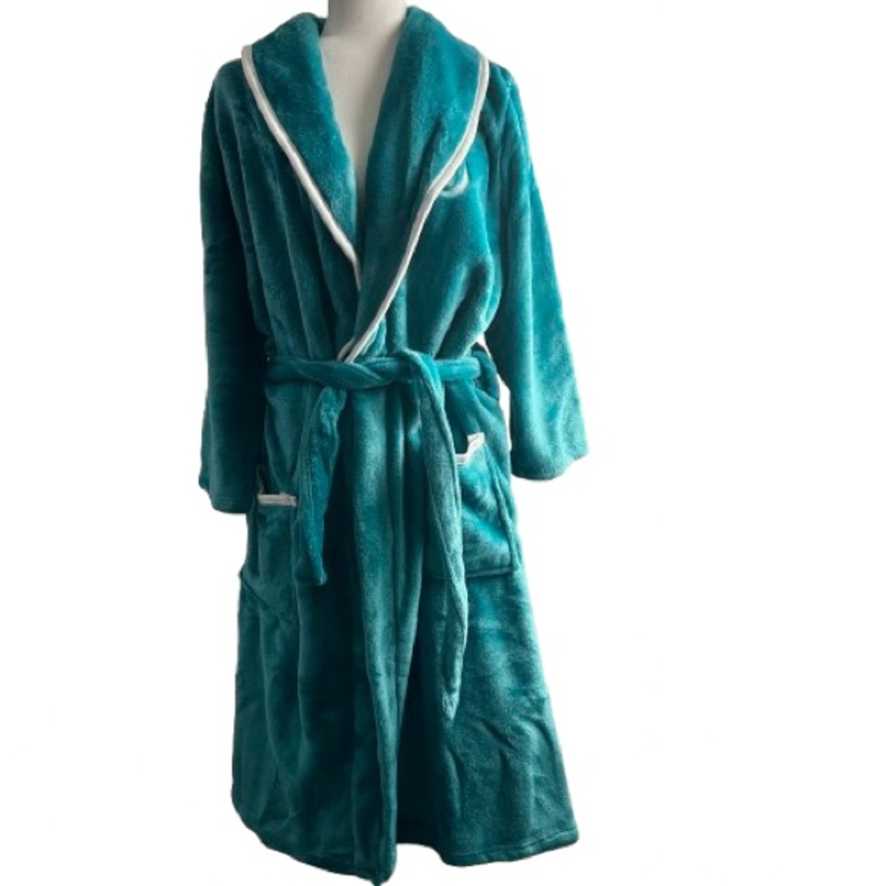 Jamul Casino Turquoise Greenish-blue J Initial Soft Long Robe 100% Polyester